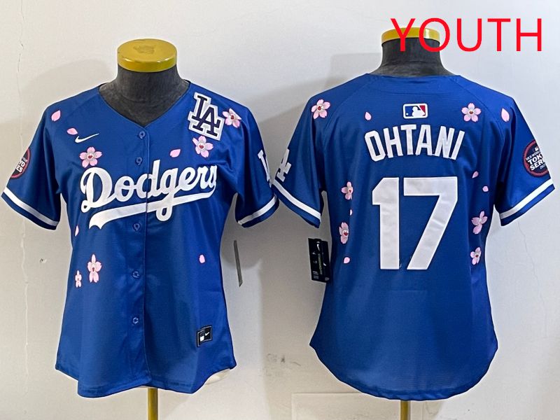 Youth Los Angeles Dodgers #17 Ohtani Blue Sakura Edition 2025 Nike MLB Jersey style 4->youth mlb jersey->Youth Jersey